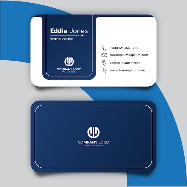 Minimalist dark blue and white business card template design