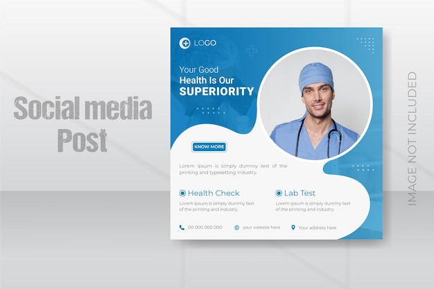 Minimalist dental care social media banner design or Medical healthcare square flyer template