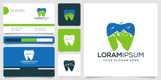 minimalist dental mountain logo design and business card