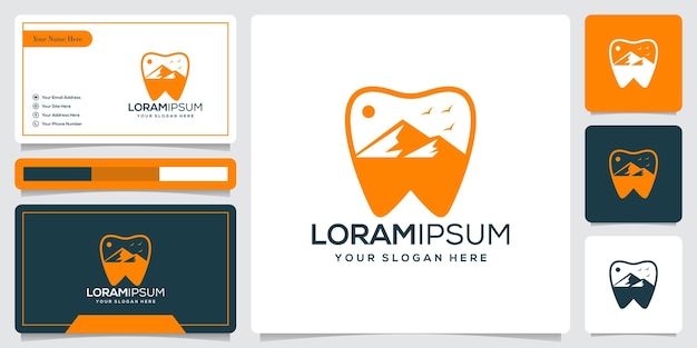 minimalist dental mountain logo design and business card