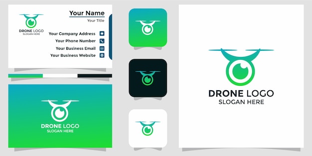 Minimalist drone logo design and branding card template