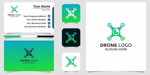 Minimalist drone logo design and branding card template