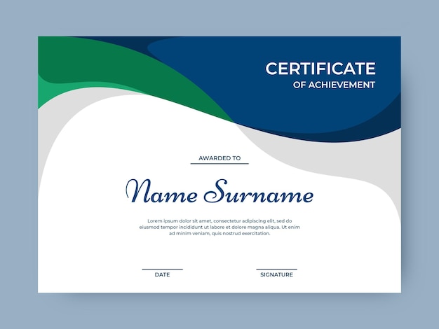 Minimalist elegant blue with green color certificate vector design template