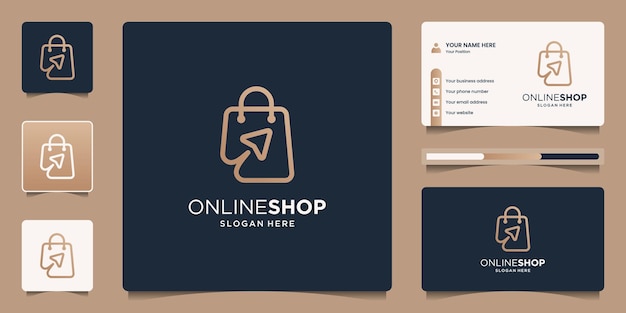 Minimalist elegant combine bag and click arrow for online shop with line art style concept