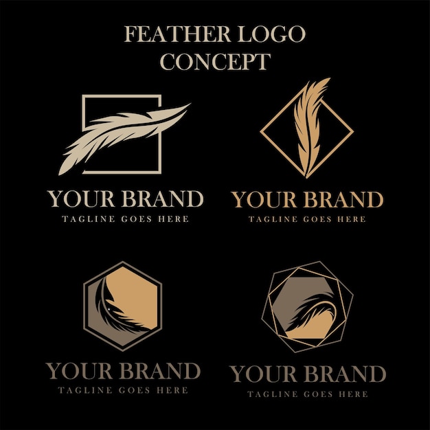 Minimalist and elegant feather logo design set