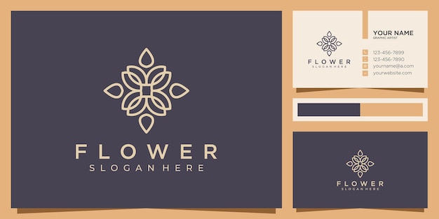 Minimalist elegant Flower logo design with line art style gold color