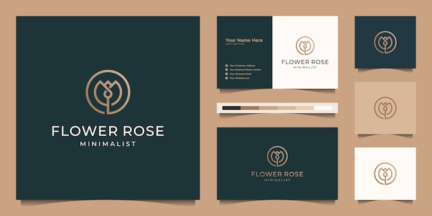 Minimalist elegant flower rose line art style. luxury beauty salon, fashion, skincare, cosmetic, yoga and spa products. logo design and business card