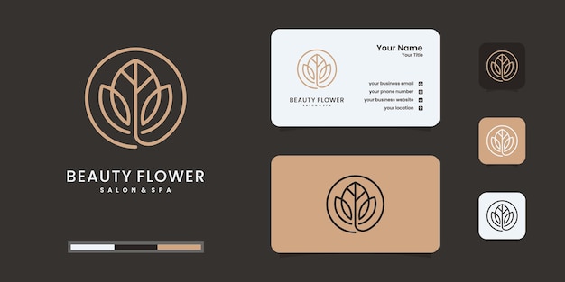 Minimalist elegant leaf and flower rose logo design