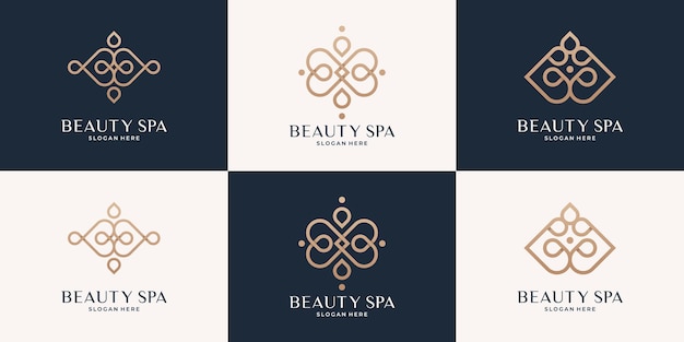 Minimalist elegant line feminine beauty salon spa logo collection.