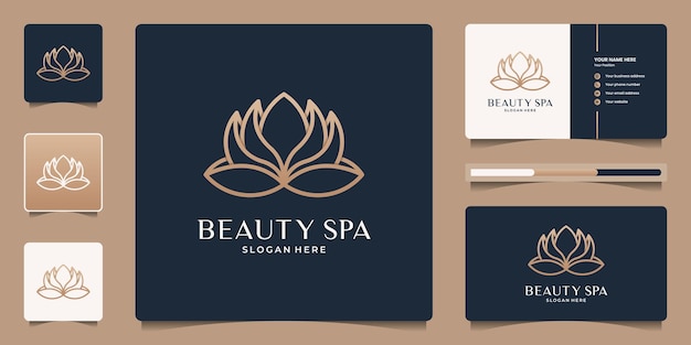 Minimalist elegant lotus flower logo template. Line art icon for beauty salon, spa, yoga, meditation, therapy, message, meditation.