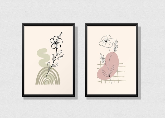 Minimalist flower and leaves poster gallery design