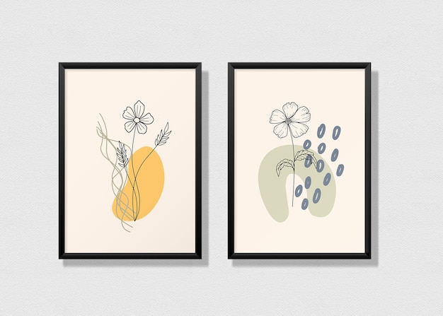 Minimalist flower and leaves poster gallery design