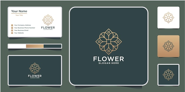 Minimalist flower logo ornament with line art style. luxury template business card design.