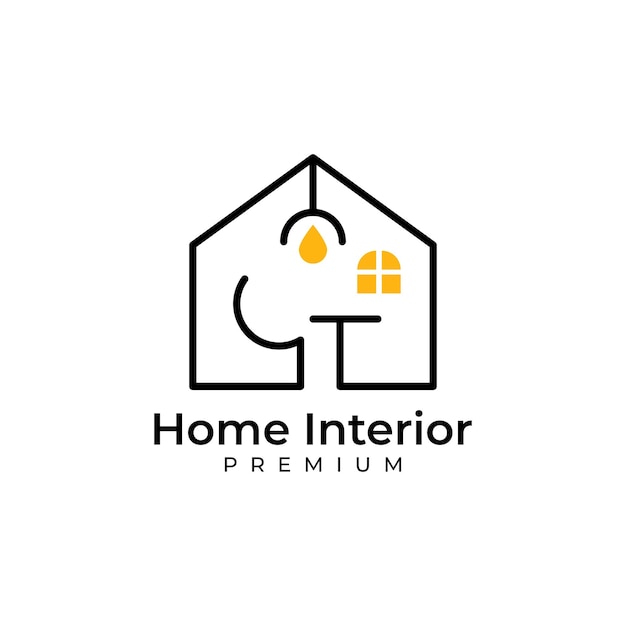 Minimalist furniture interior logo design chair lamp and table house vector illustration