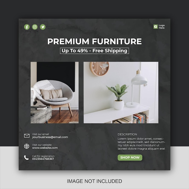 Minimalist furniture sale banner or social media post template