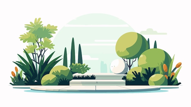 Vector minimalist garden flat vector with clean lines and serene atmosphere