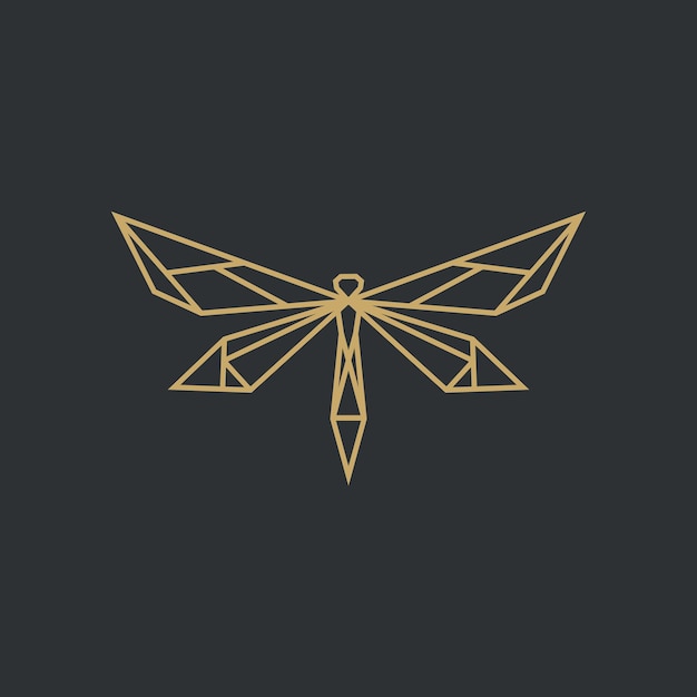 Minimalist Geometric Dragonfly logo design with line art style