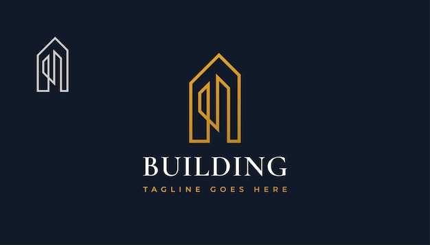 Minimalist Gold Real Estate Logo Design with Line Style. Construction, Architecture or Building Logo Design