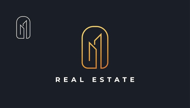 Minimalist Gold Real Estate Logo Design with Line Style. Construction, Architecture or Building Logo Design