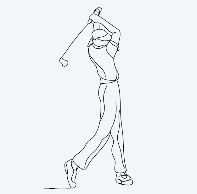 Minimalist Golf Line Art, Ball Tee Outline Drawing, Sport Rafting Illustration, Vector Player