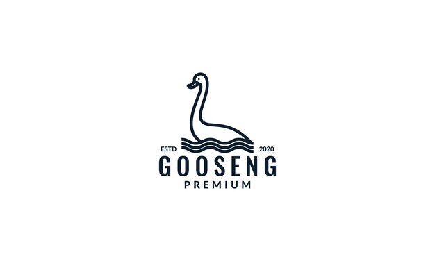 Vector minimalist goose bird line in water logo design