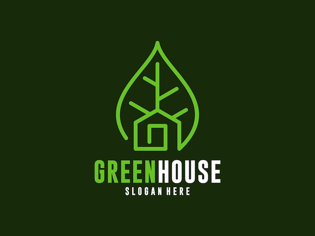 Minimalist green leaf house vector logo design