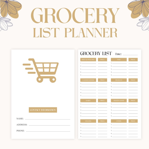 Minimalist grocery list planner design collection set Set of Grocery List Planner design