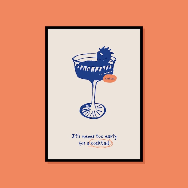 Minimalist hand drawn cocktail poster for wall art collection