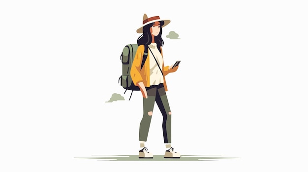 Vector minimalist hand drawn flat vector design of a girl traveler