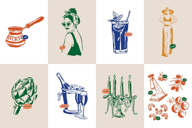 Minimalist hand drawn travel vector illustration collection