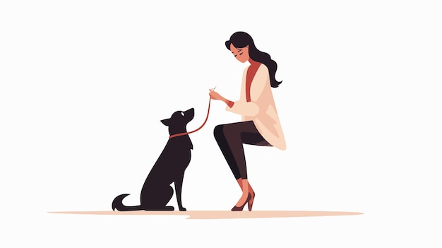 Vector minimalist hand drawn vector of girl with dog flat design