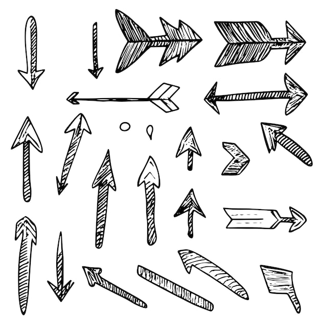 Vector minimalist handdrawn arrows collection in sketch style