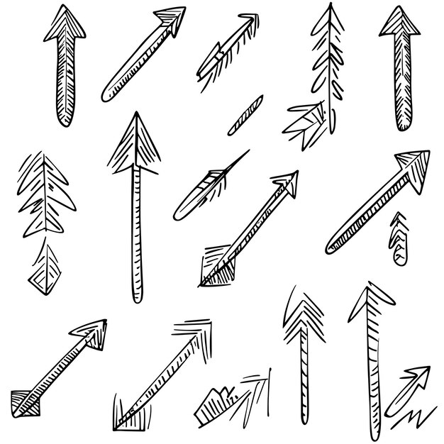 Vector minimalist handdrawn arrows collection in sketch style