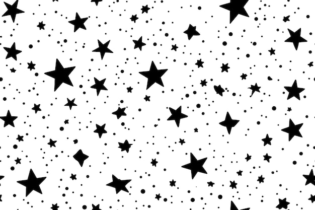 Vector minimalist handdrawn star pattern black and white night sky