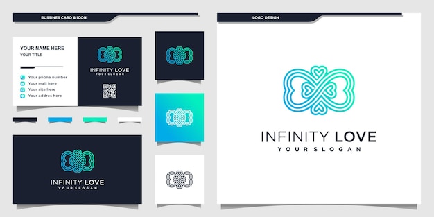 Minimalist heart logo design with blue gradient colors infinity symbol and businnes card design