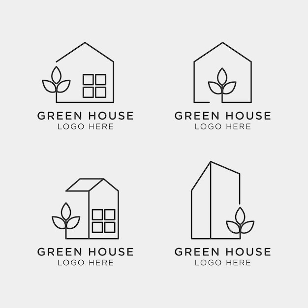 minimalist house logo set with simple continuous line style green house