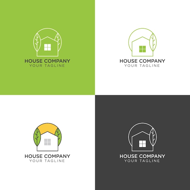 minimalist house logo set with simple continuous line style green house