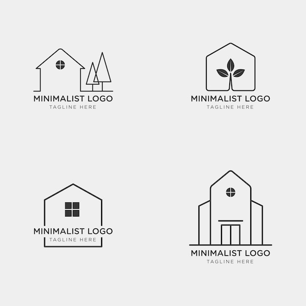 minimalist house logo set with simple continuous line style green house