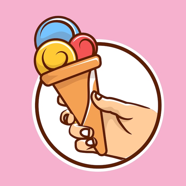 Minimalist ice cream logo template in the waffle cone Ice cream vector icon Hand drawn style illustration for sticker and t shirt design