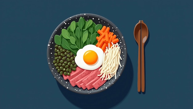 Vector minimalist illustration of korean bibimbap