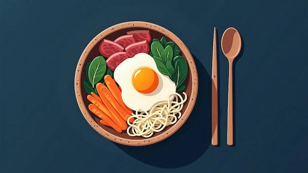 Minimalist illustration of Korean bibimbap