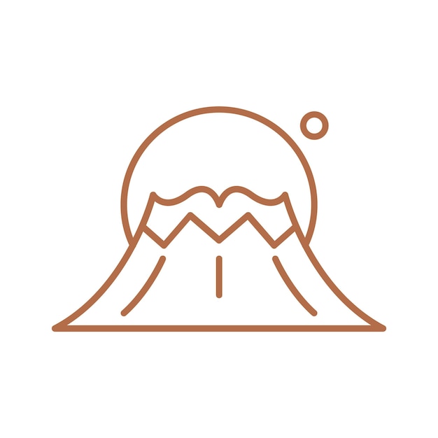 A minimalist illustration of a mountain with a sun and the words fuji on the top