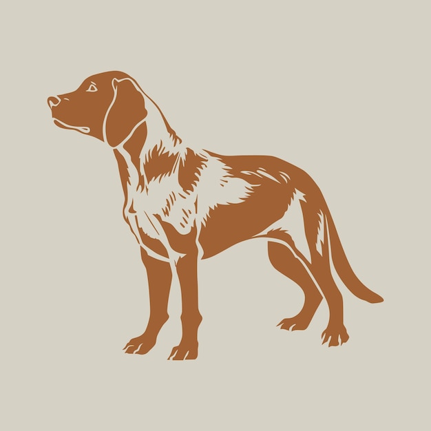 Vector minimalist illustration of a proud hunting dog standing and looking aside