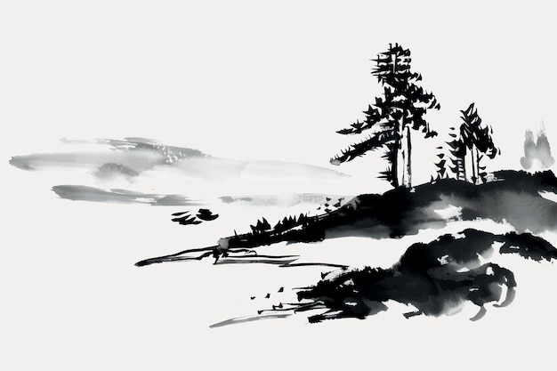 Minimalist ink landscape painting