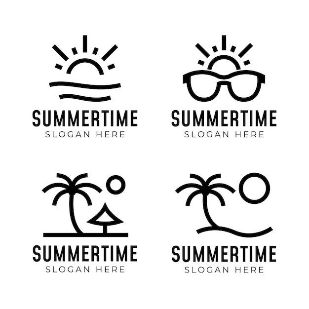 Minimalist island logo collection with sun and palm tree icon