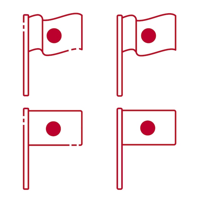 Minimalist Japanese Flag Vector Illustration Set