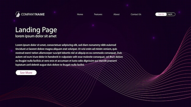 Minimalist landing page background template with curved lines