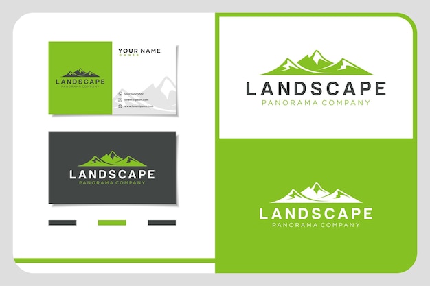 Minimalist Landscape Hills Mountain Peaks Vector logo design Business Card set design business card