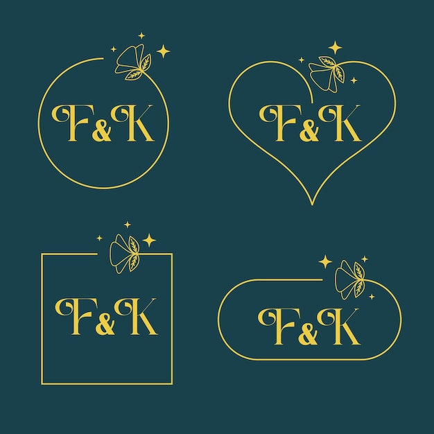 Vector minimalist letter f and k modern monogram set