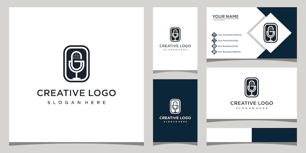 minimalist letter G and podcast design logo template with business card design